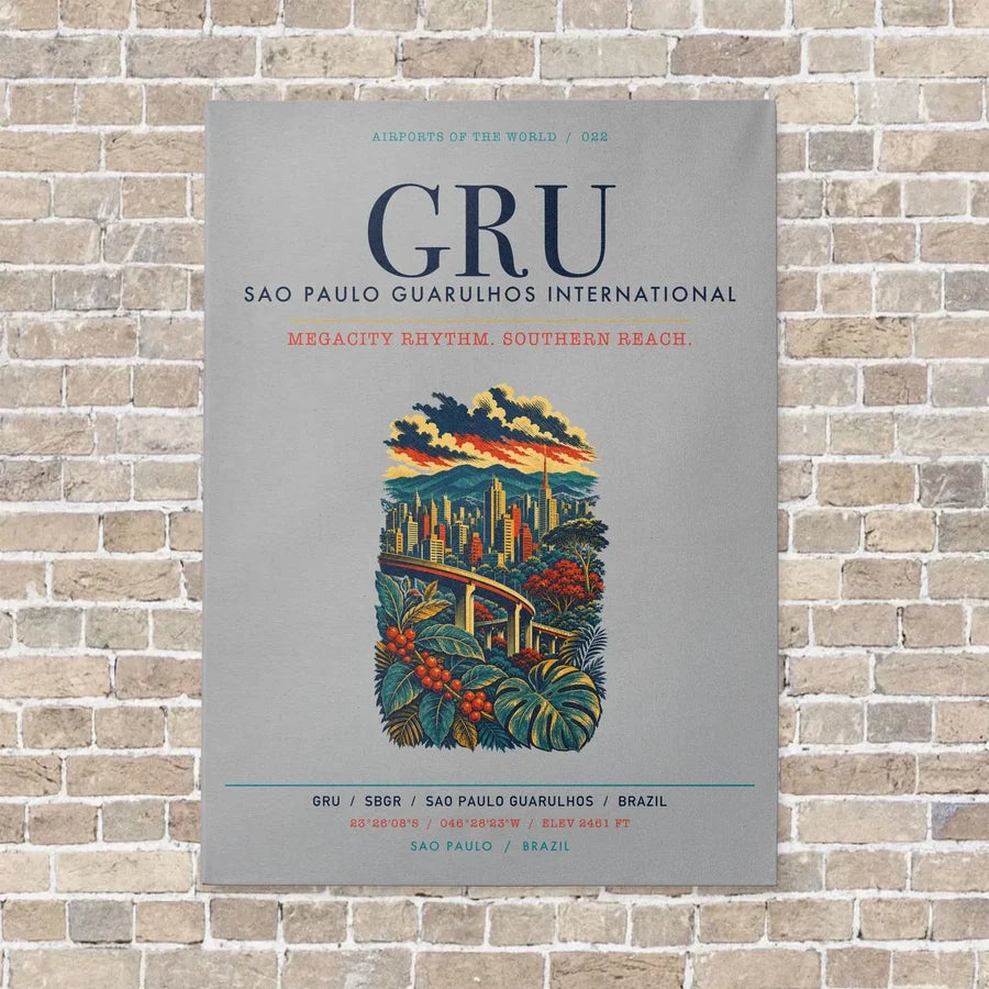 Sao Paulo Guarulhos International Airport GRU vertical canvas print - no frame - light gray background
