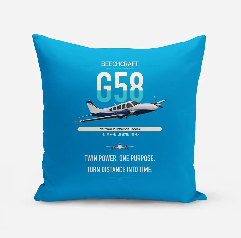 Beechcraft Baron G58 design on turquoise pillow