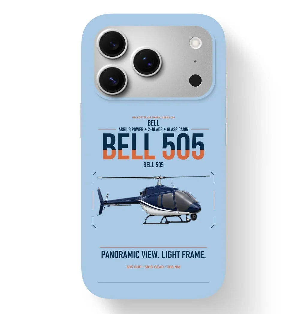 Bell 505 design on light blue magsafe iphone case, for iPhone 17 Pro