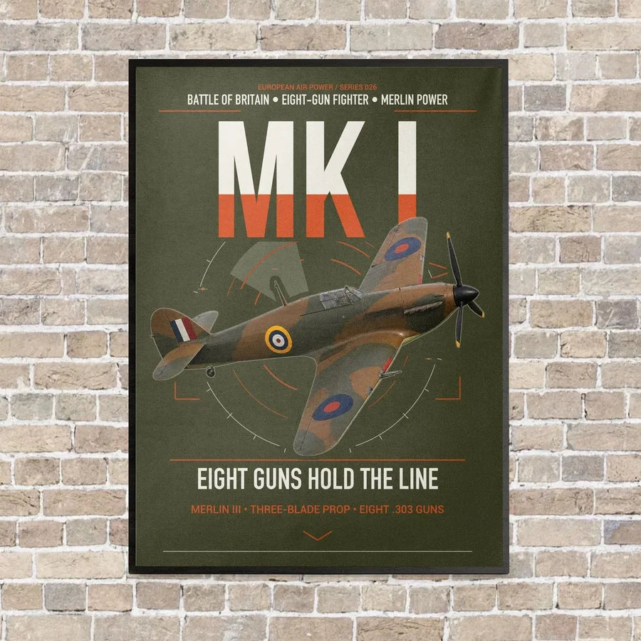 Hawker Hurricane Mk I vertical canvas print - framed - green army background