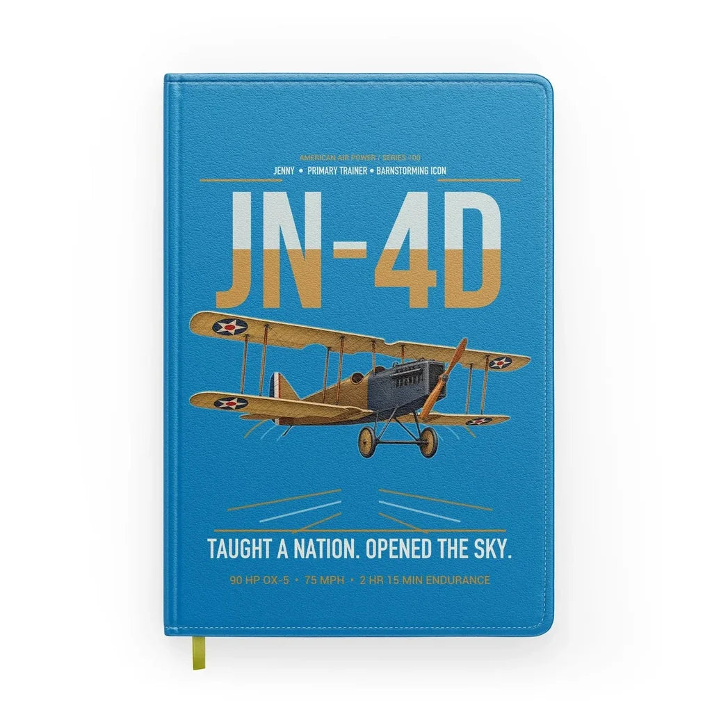 Curtiss JN-4D Jenny design on turquoise notebook