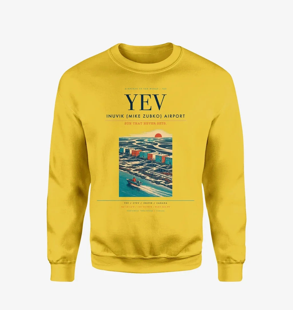 Inuvik (Mike Zubko) Airport (YEV) design on yellow sweatshirt