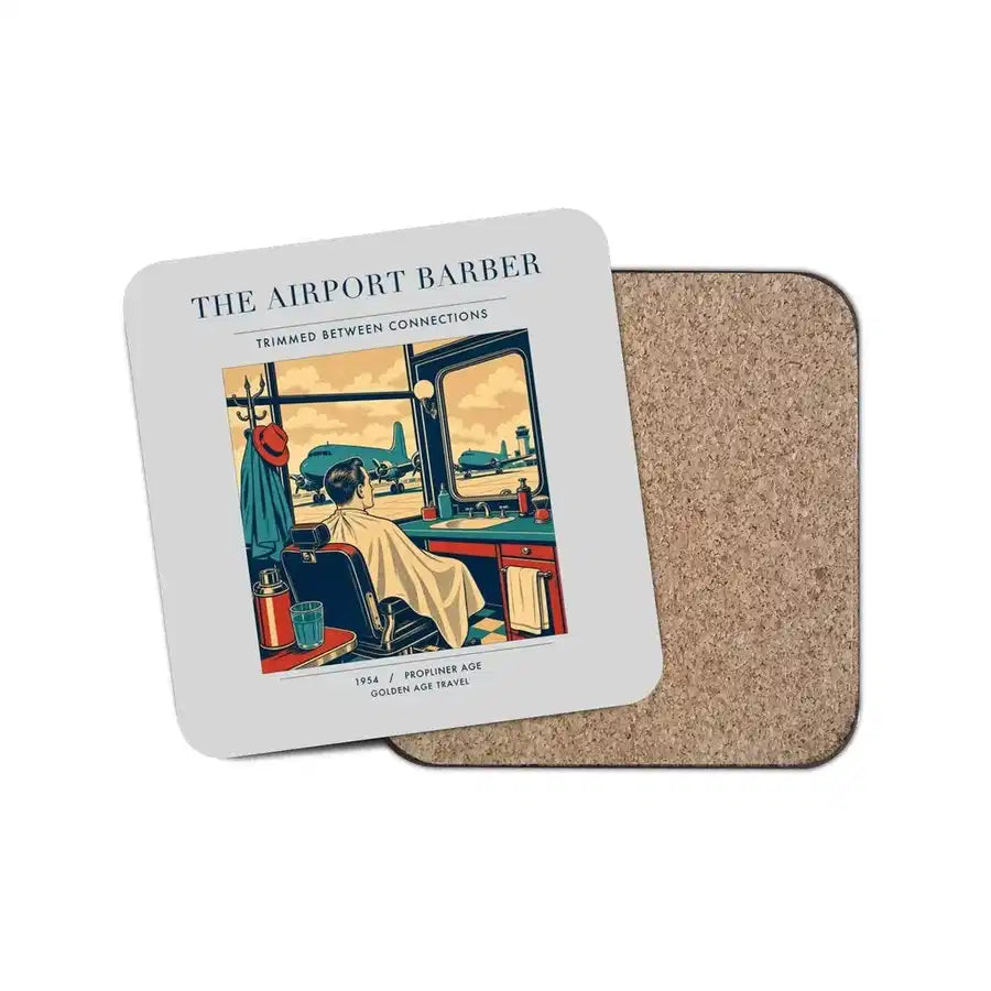 The Airport Barber - Designed Coasters design on light gray 1-piece