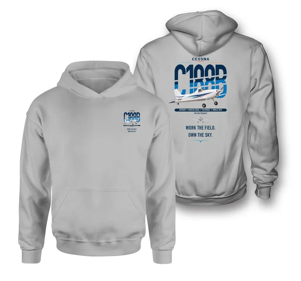 Cessna A188B AgTruck design on light gray double-side hoodie, double-side print