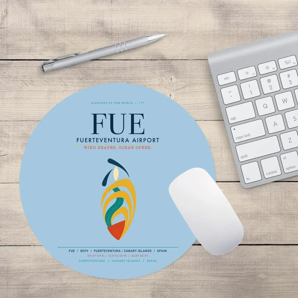 Fuerteventura Airport (FUE) design on light blue round mouse pad