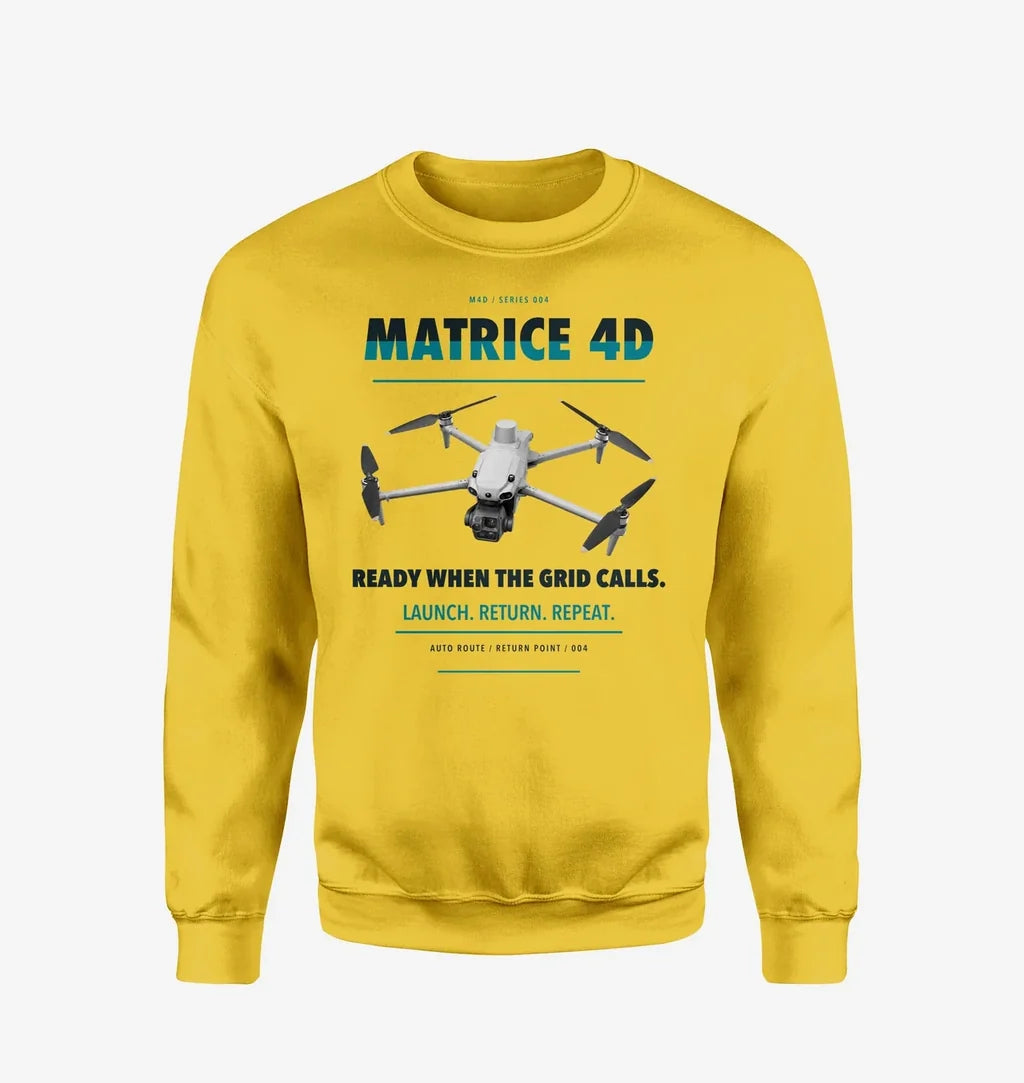 DJI Matrice 4D design on yellow sweatshirt