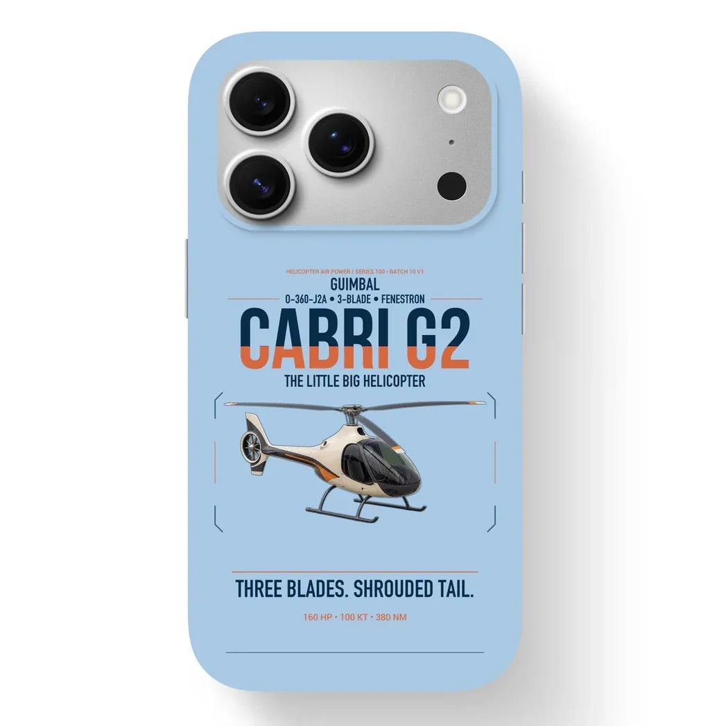 Guimbal Cabri G2 design on light blue magsafe iphone case, for iPhone 17 Pro