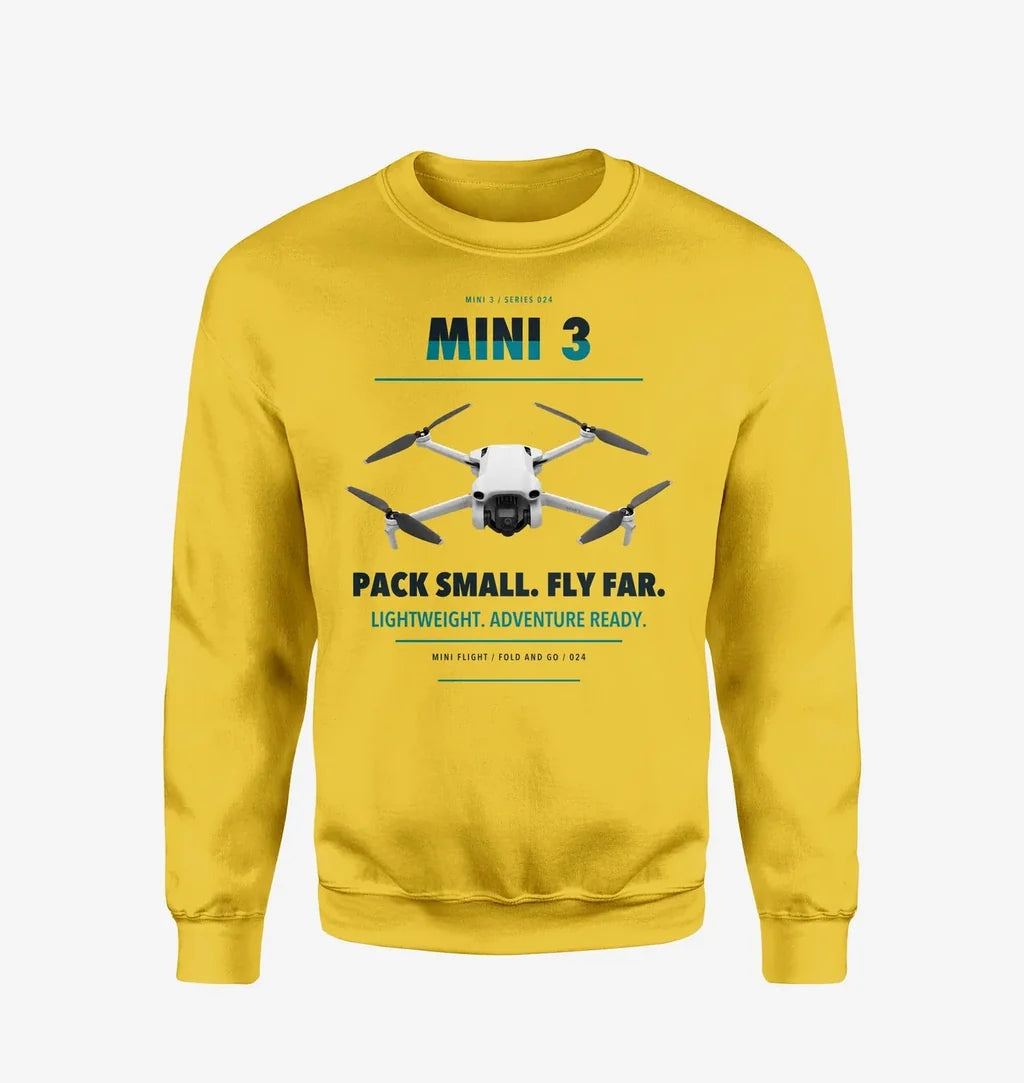 DJI Mini 3 design on yellow sweatshirt
