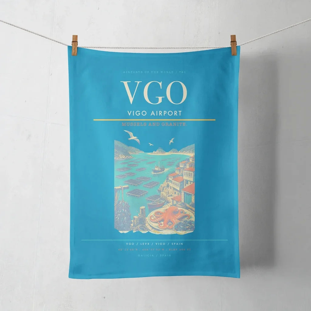 Vigo Airport (VGO) design on turquoise towel