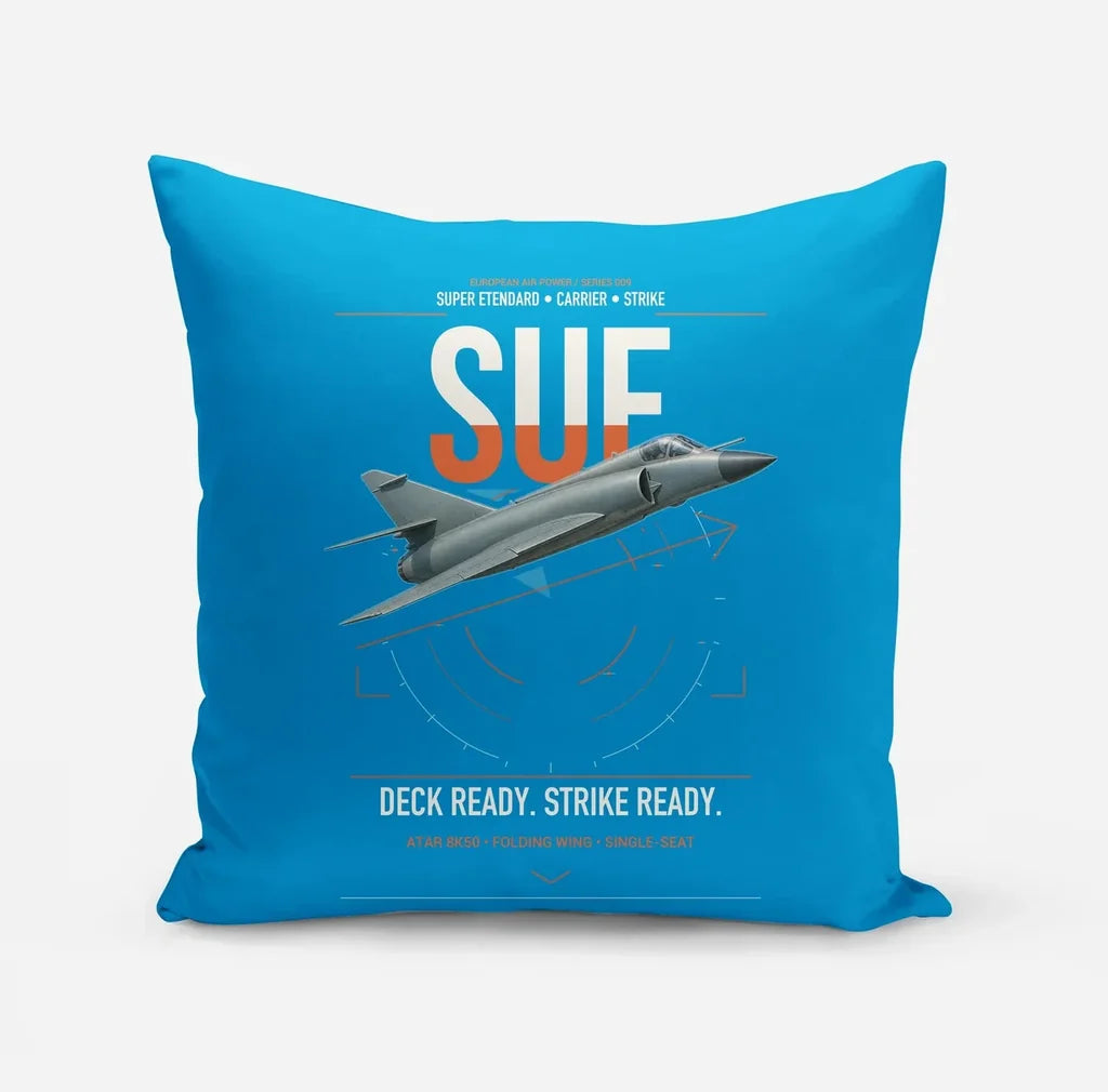 Dassault Super Étendard design on turquoise pillow