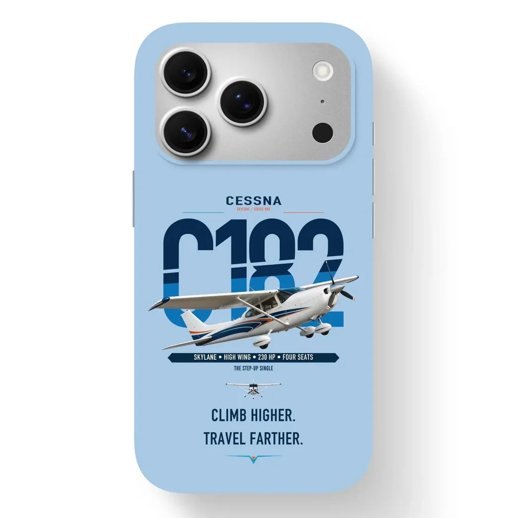 Cessna 182 Skylane design on light blue magsafe iphone case, for iPhone 17 Pro