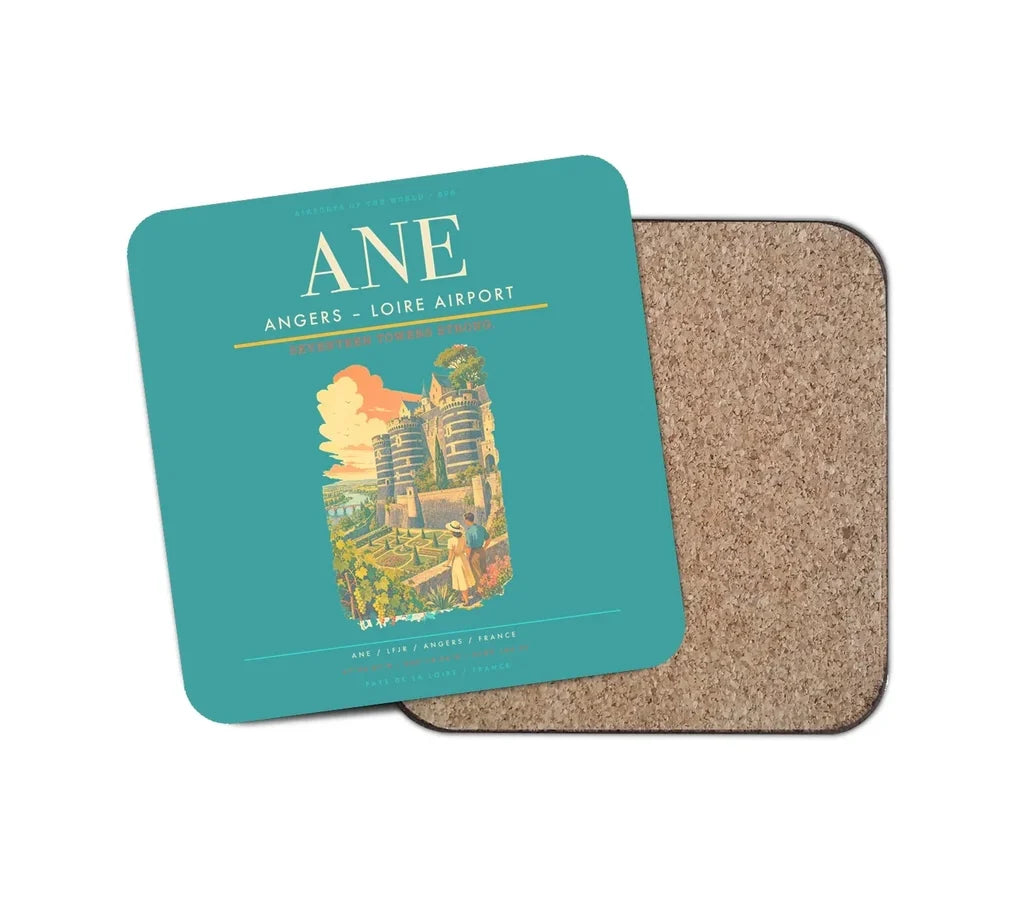 Angers – Loire Airport (ANE) design on turquoise 1 piece coaster