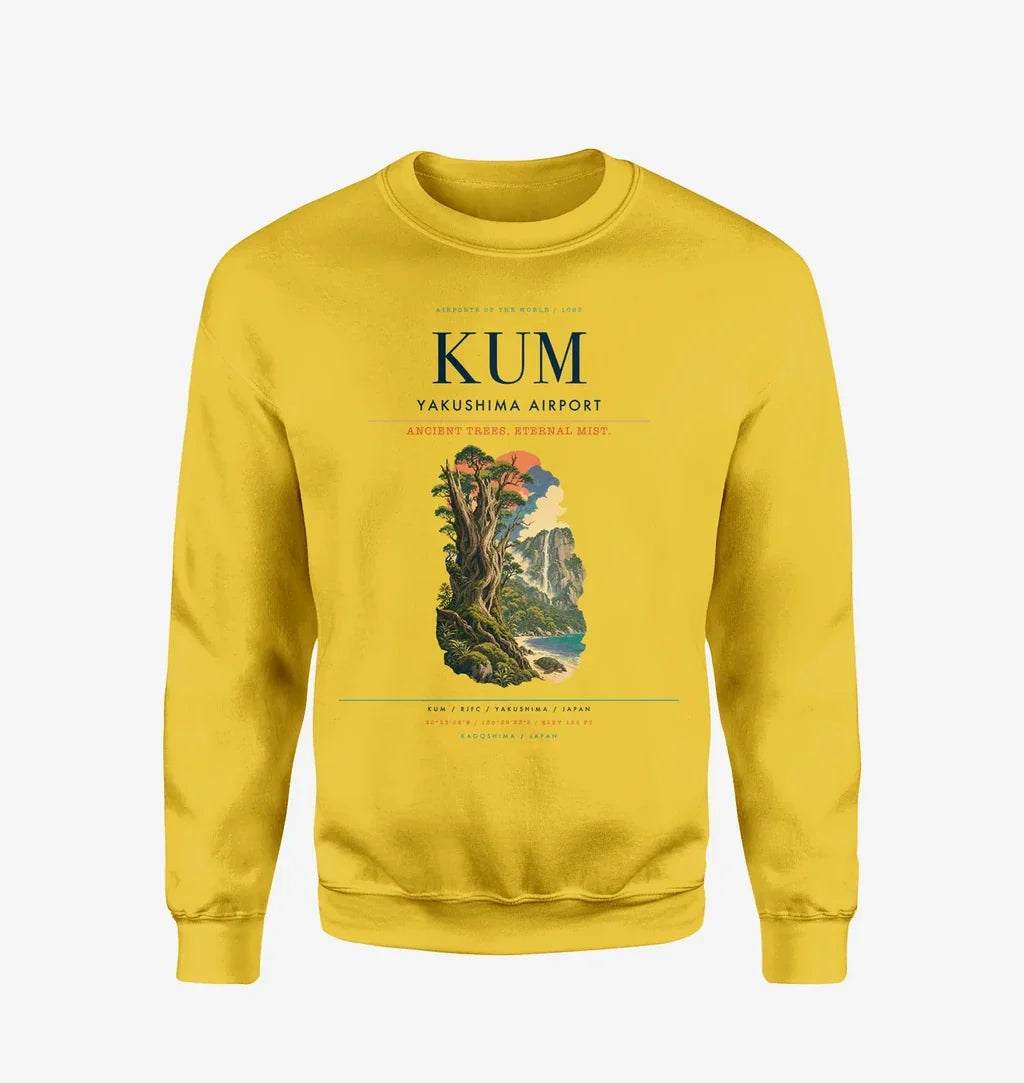 Yakushima Airport (KUM) design on yellow sweatshirt