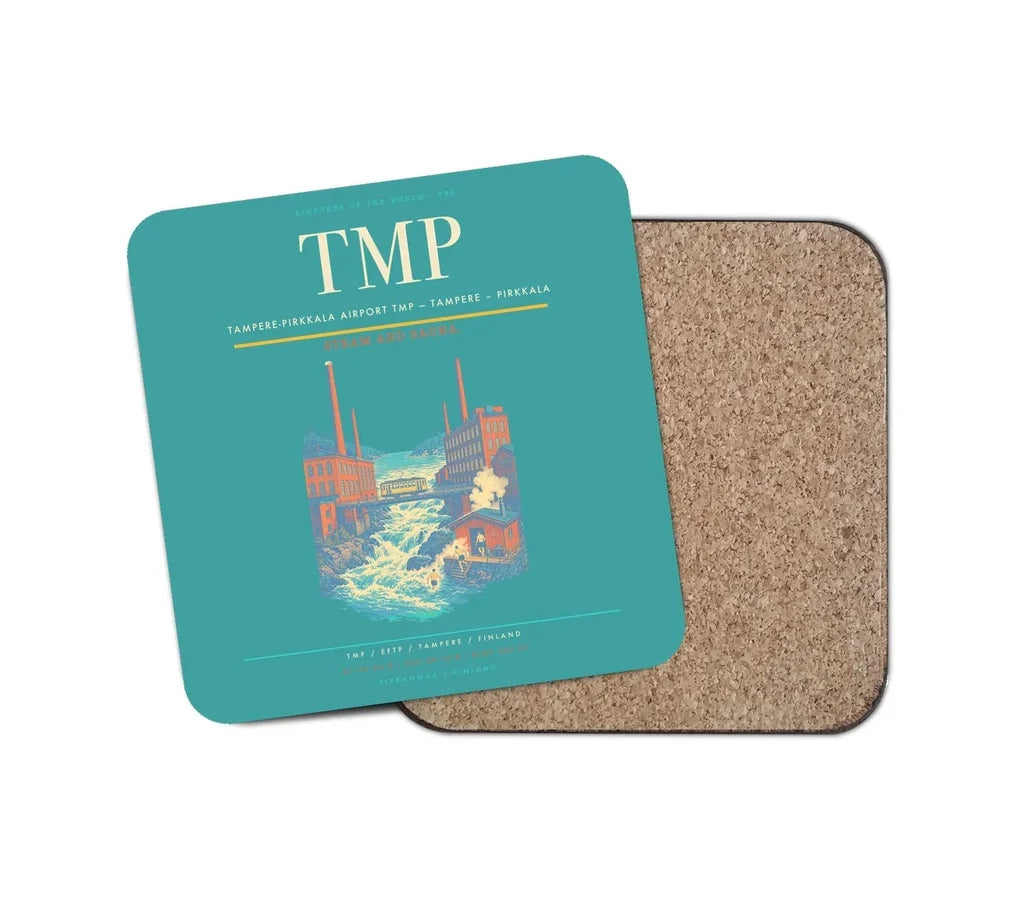 Tampere-Pirkkala Airport (TMP) design on turquoise 1 piece coaster