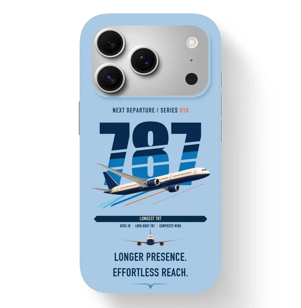 Boeing 787-10 Dreamliner design on light blue magsafe iphone case