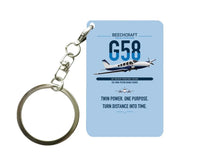 Thumbnail for Beechcraft Baron G58 design on light blue designed key chain, double-side print