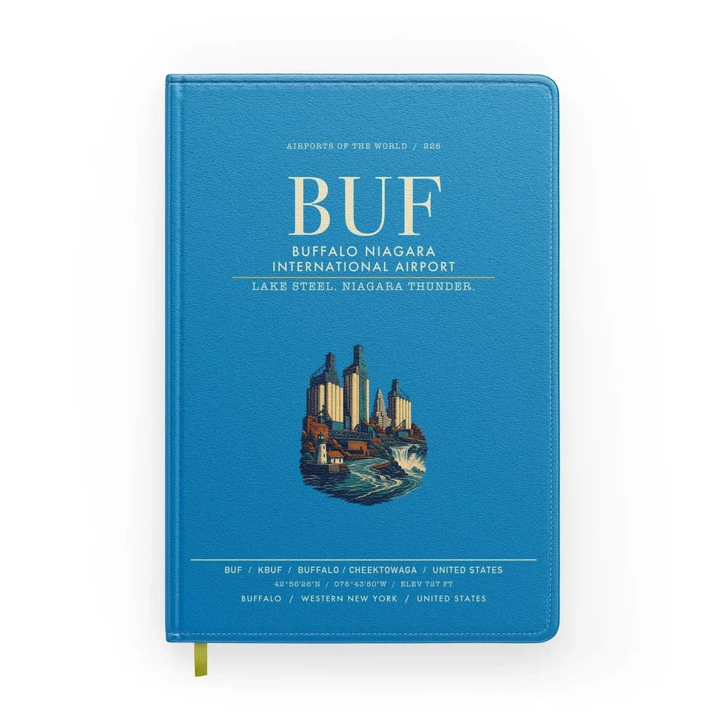 Buffalo Niagara International Airport (BUF) design on turquoise notebook