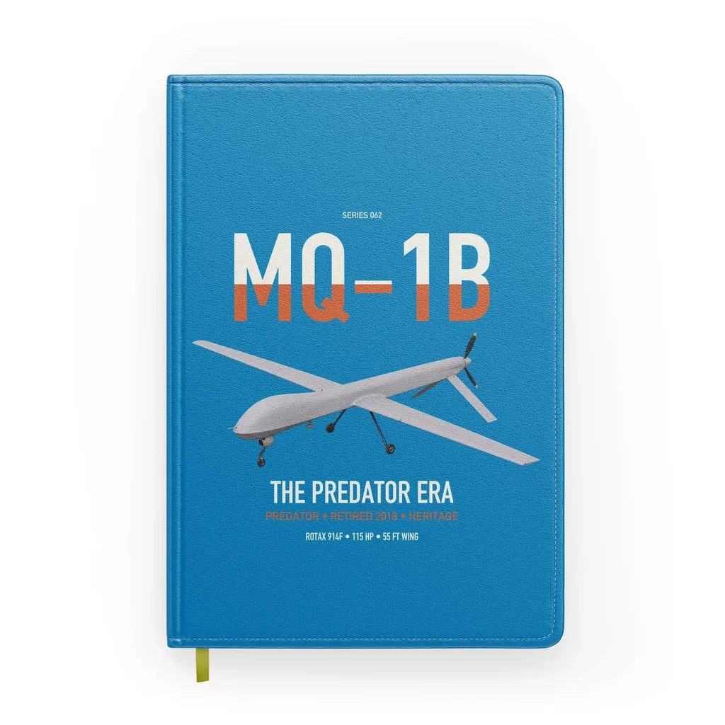 MQ-1B Predator design on turquoise notebook