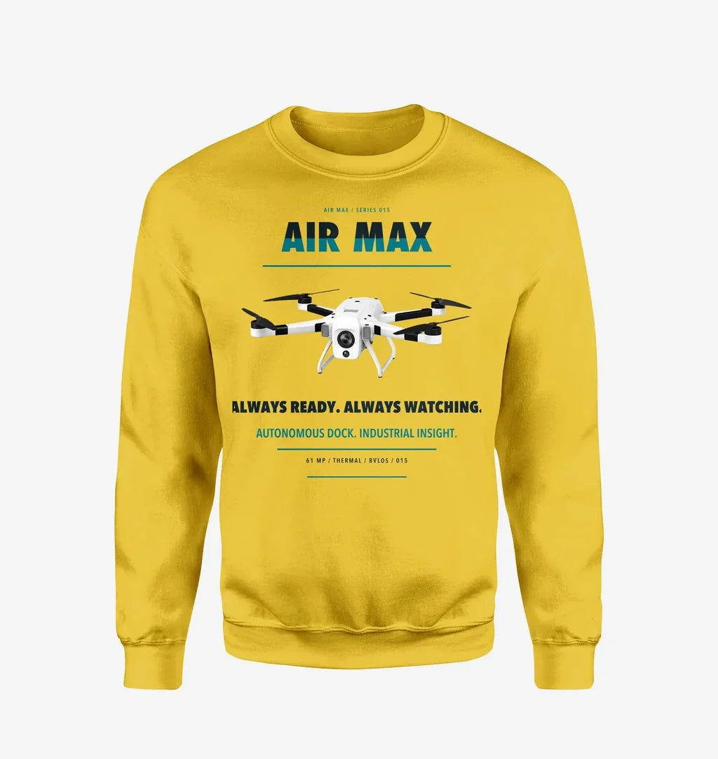Percepto Air Max design on yellow sweatshirt