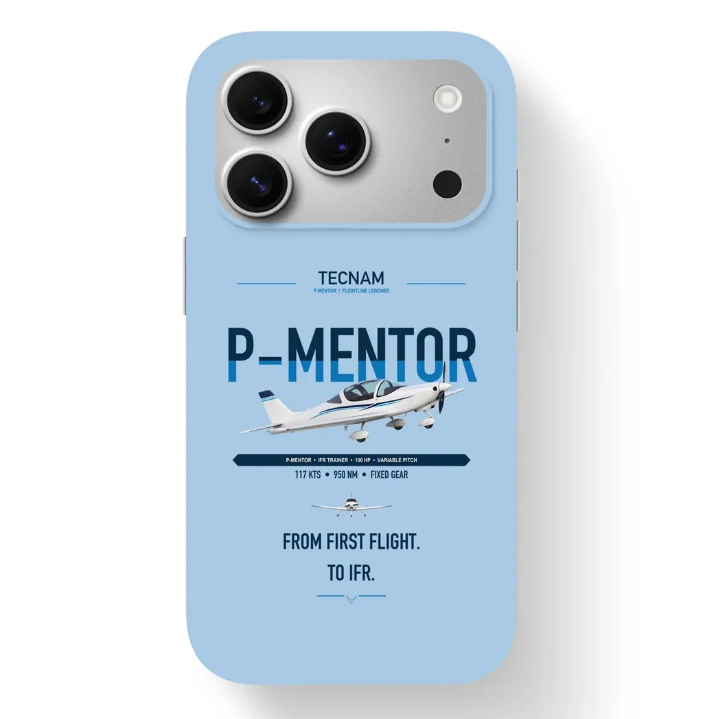 Tecnam P-Mentor design on light blue magsafe iphone case, for iPhone 17 Pro