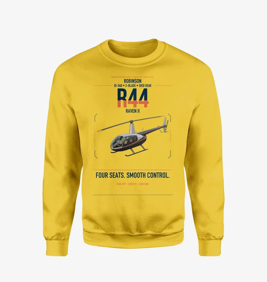 Robinson R44 Raven II design on yellow sweatshirt