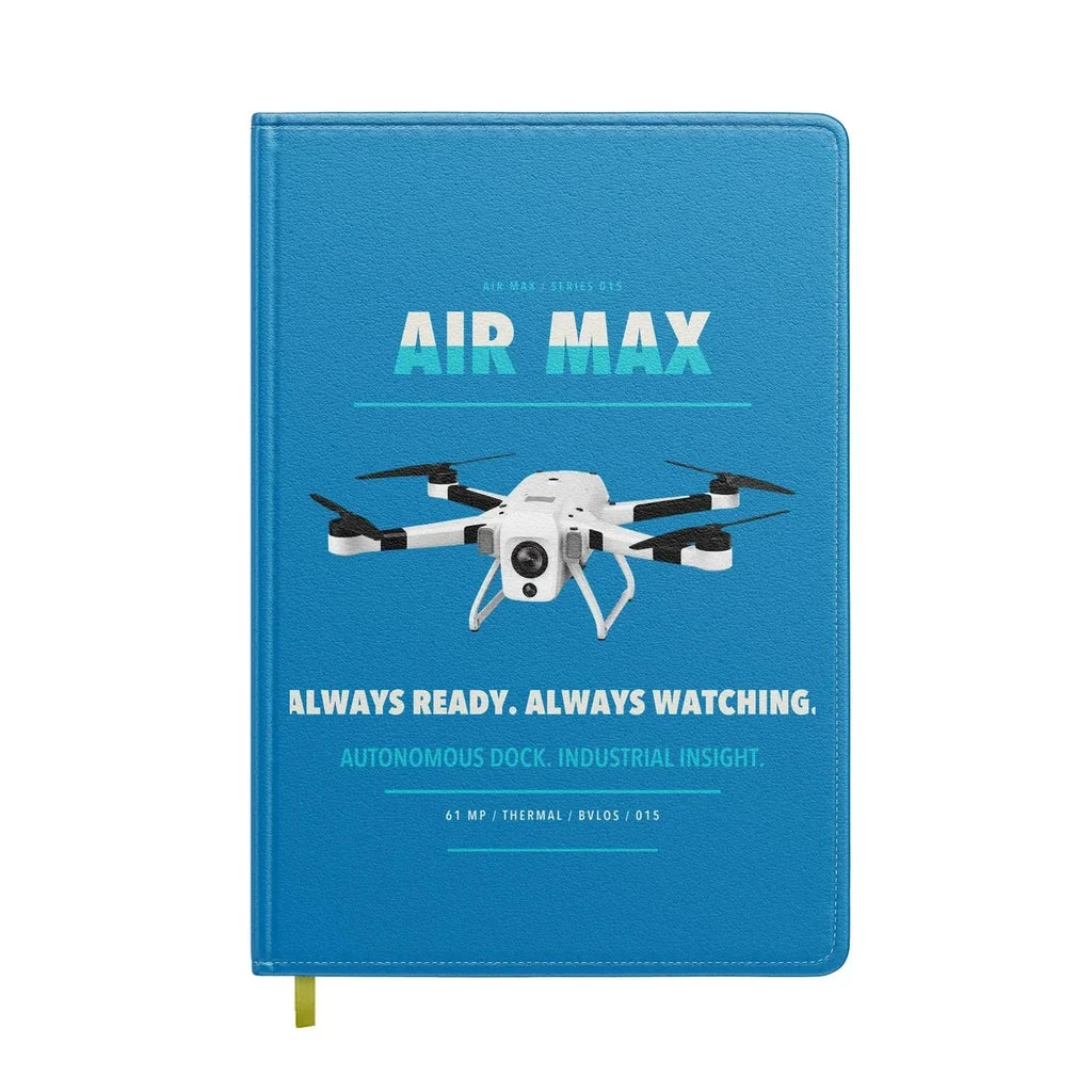 Percepto Air Max design on turquoise notebook