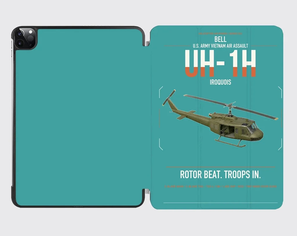 Bell UH-1H Iroquois design on turquoise ipad tablet case