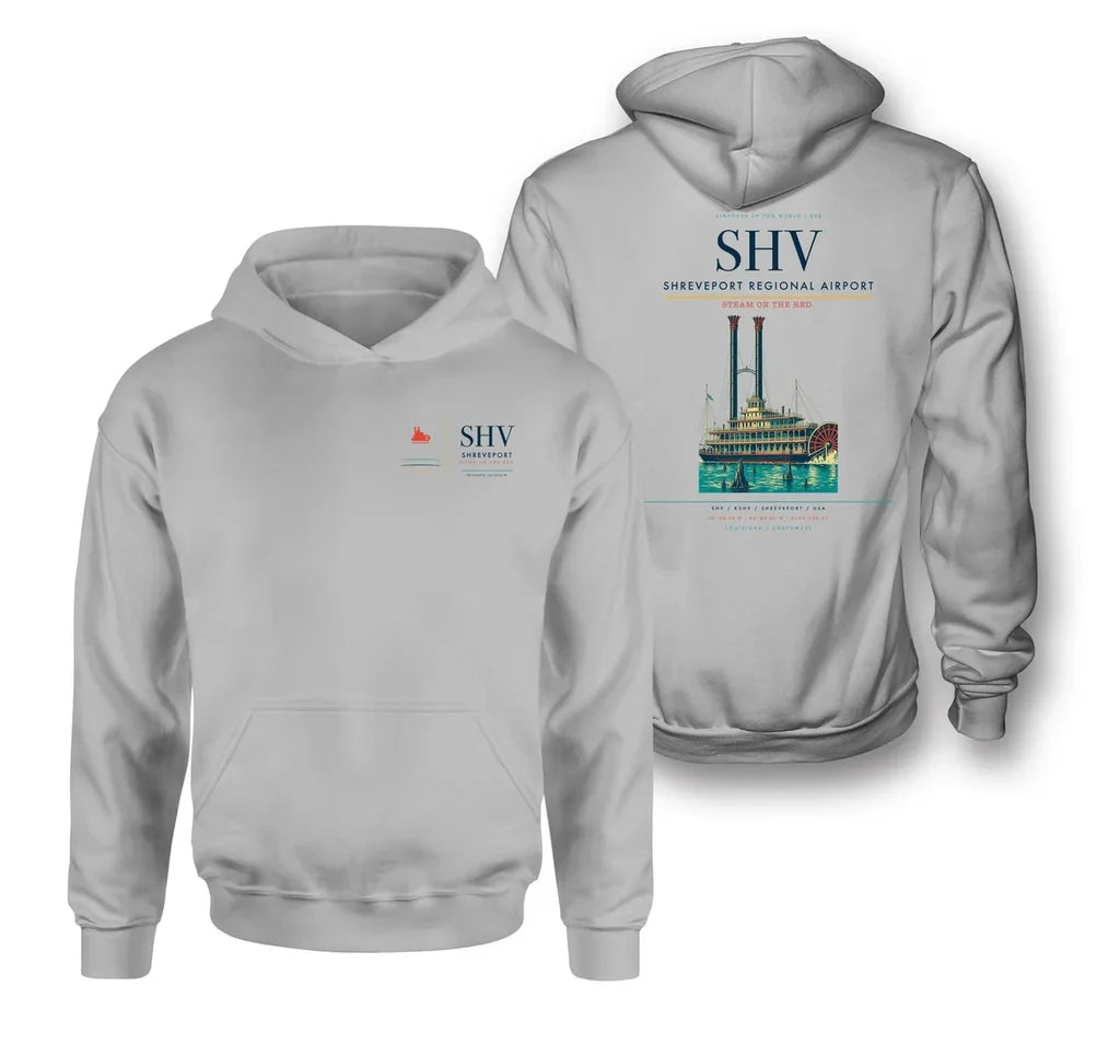 Shreveport Regional Airport (SHV) design on light gray double-side hoodie