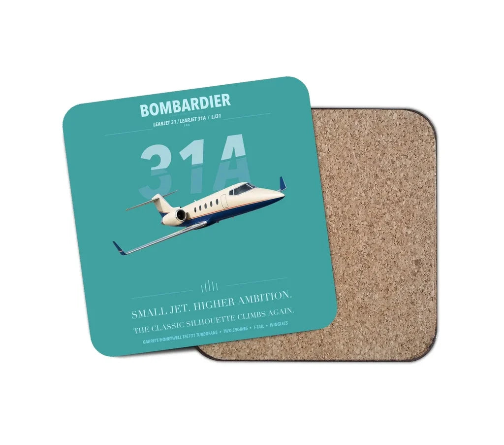 Bombardier Learjet 31A design on turquoise 1 piece coaster