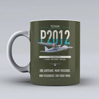 Thumbnail for Tecnam P2012 Traveller design on green army ceramic mug, double-side print