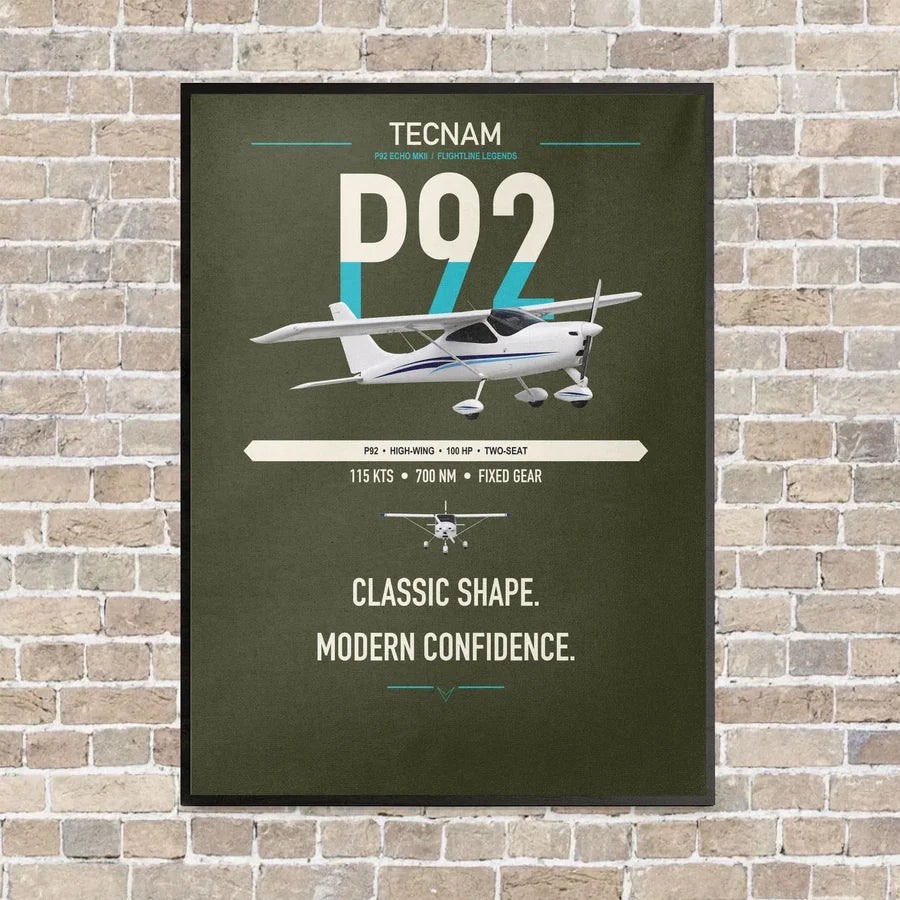 Tecnam P92 Echo MkII vertical canvas print - framed - green army background