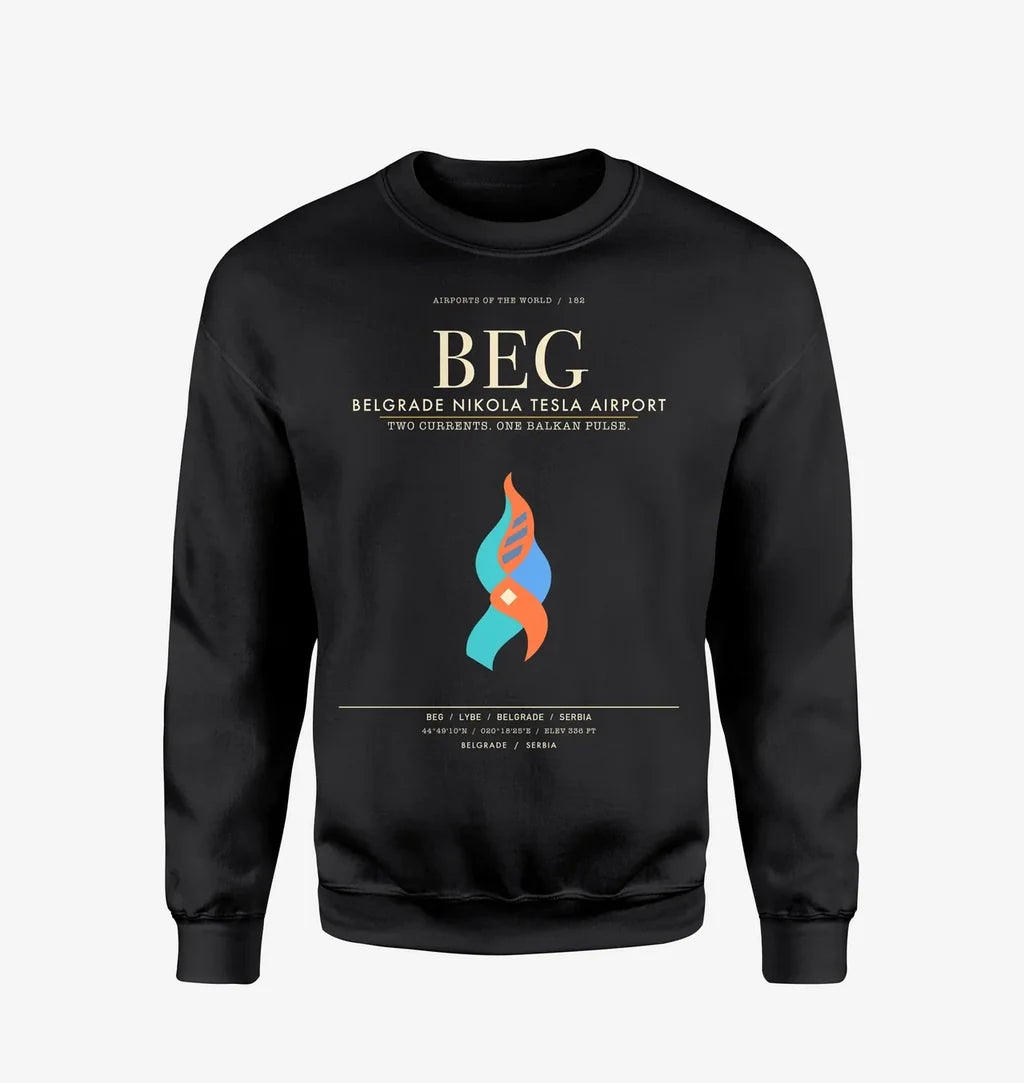 Belgrade Nikola Tesla Airport BEG Sweatshirt - Black