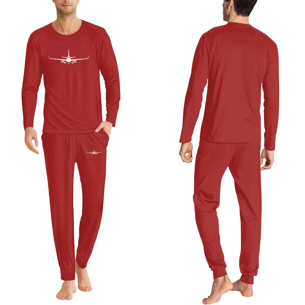 Embraer E-190 Silhouette Plane men pajamas - Red