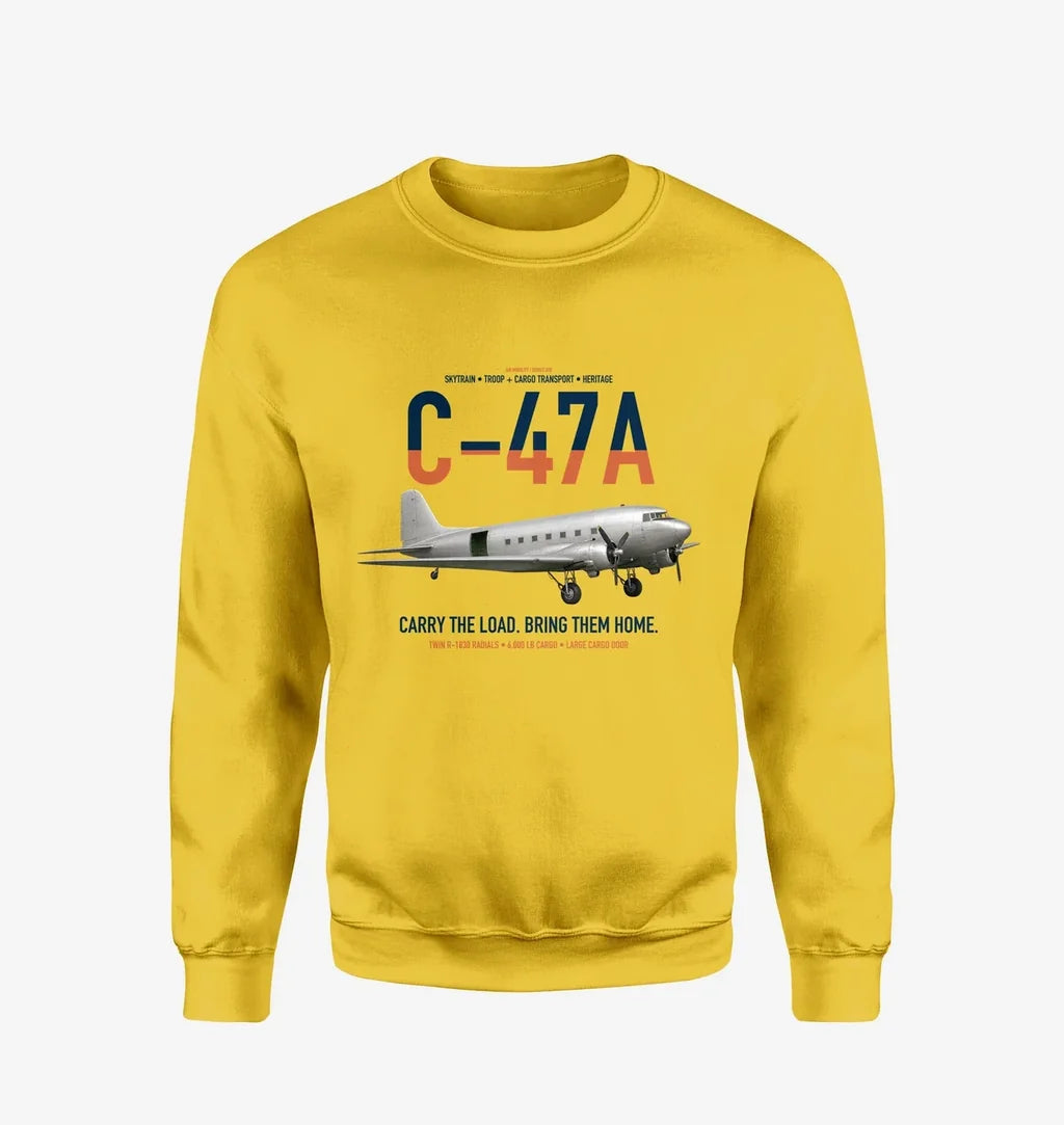 C-47A Skytrain design on yellow sweatshirt