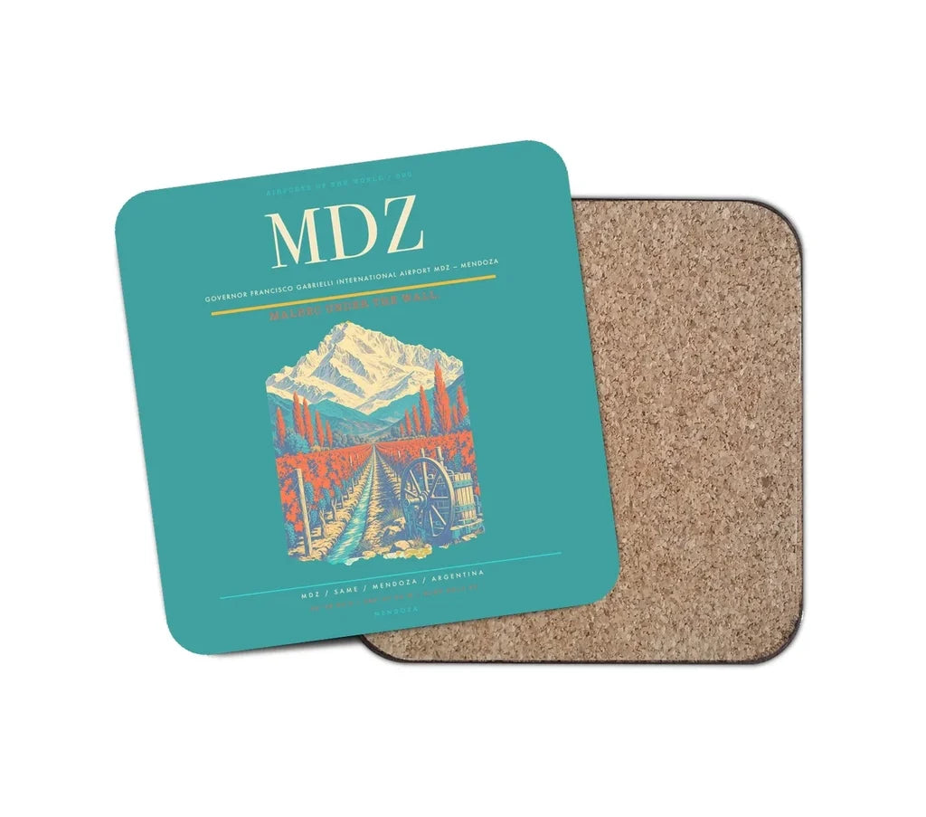 Governor Francisco Gabrielli International Airport (MDZ) design on turquoise 1 piece coaster