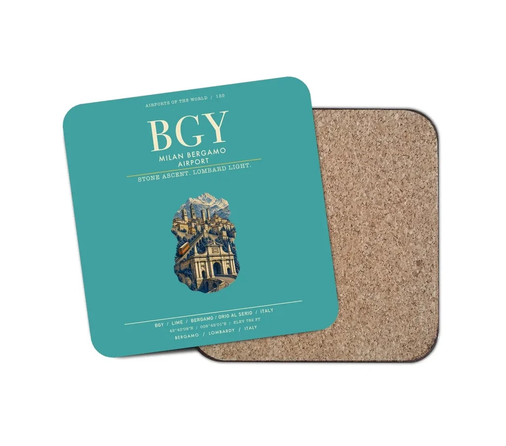 Milan Bergamo Airport (BGY) design on turquoise 1 piece coaster