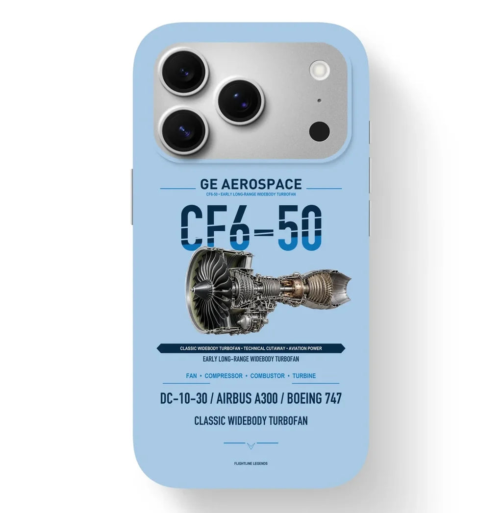CF6-50 Case design on light blue iphone case