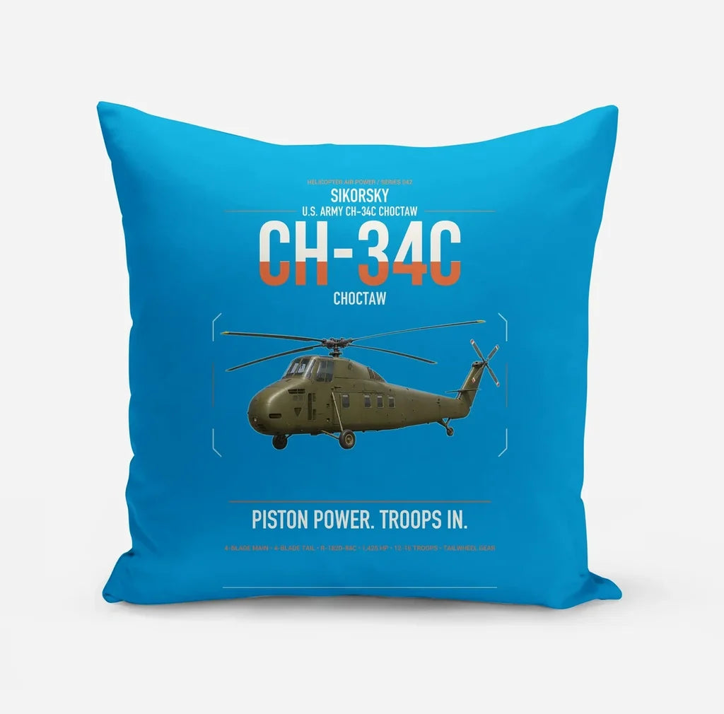Sikorsky CH-34C Choctaw design on turquoise pillow