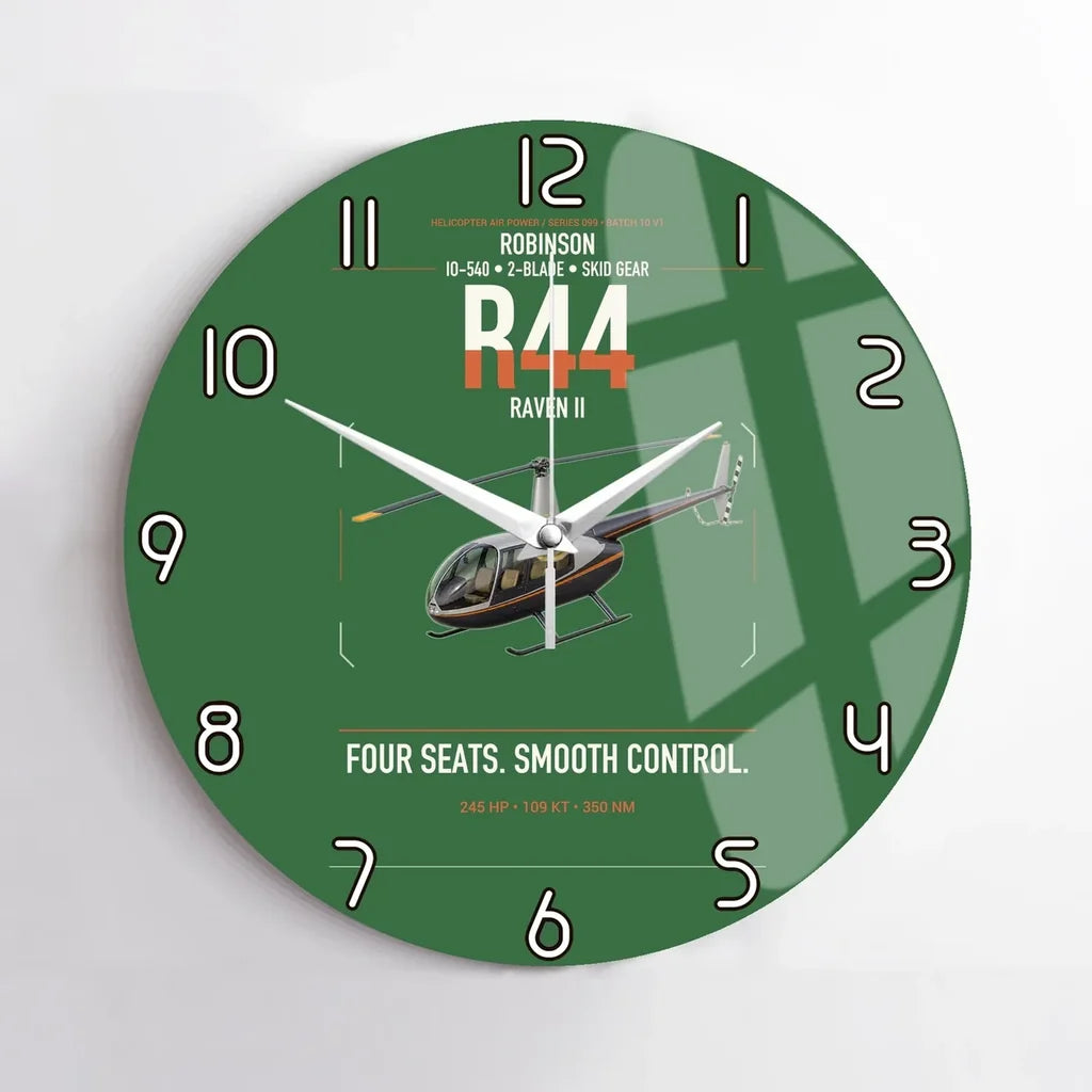 Robinson R44 Raven II design on green no frame wall clock