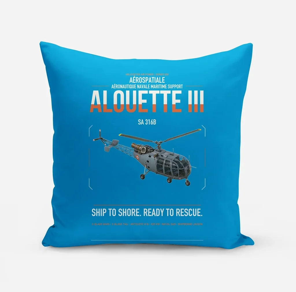 Aérospatiale SA 316B Alouette III design on turquoise pillow