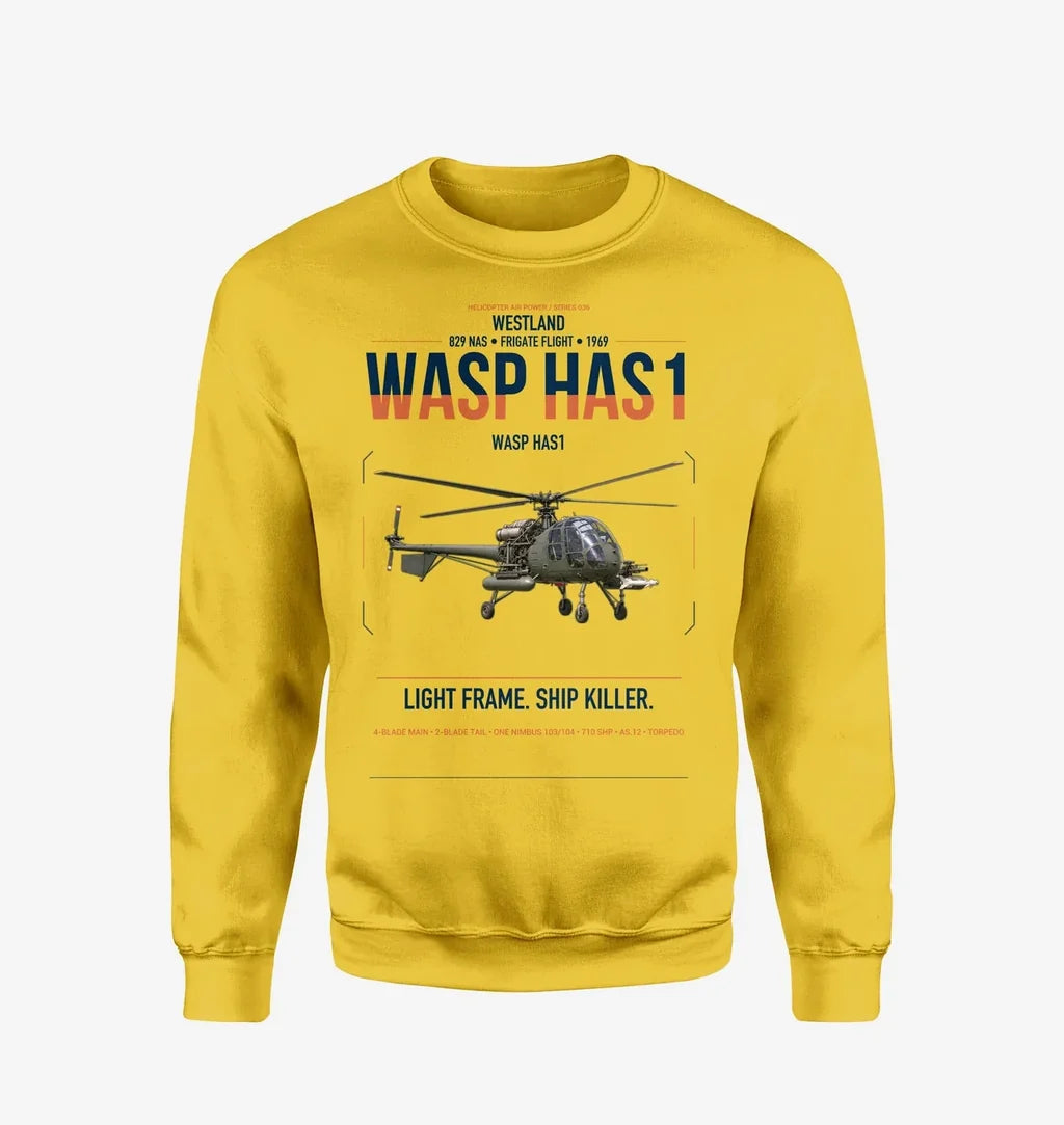 Westland Wasp HAS1 design on yellow sweatshirt