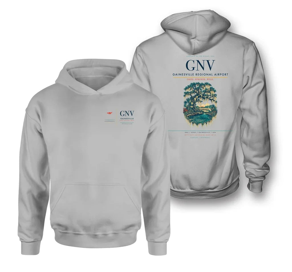 Gainesville Regional Airport (GNV) design on light gray double-side hoodie