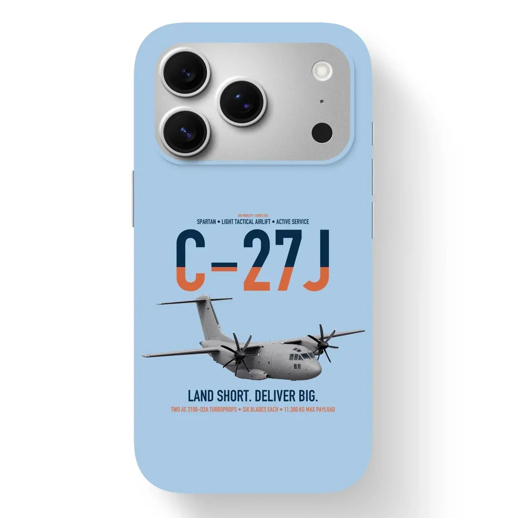 C-27J Spartan design on light blue magsafe iphone case, for iPhone 17 Pro
