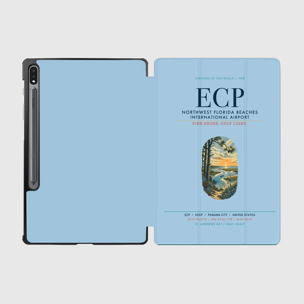Northwest Florida Beaches International Airport (ECP) design on light blue samsung tablet tablet case