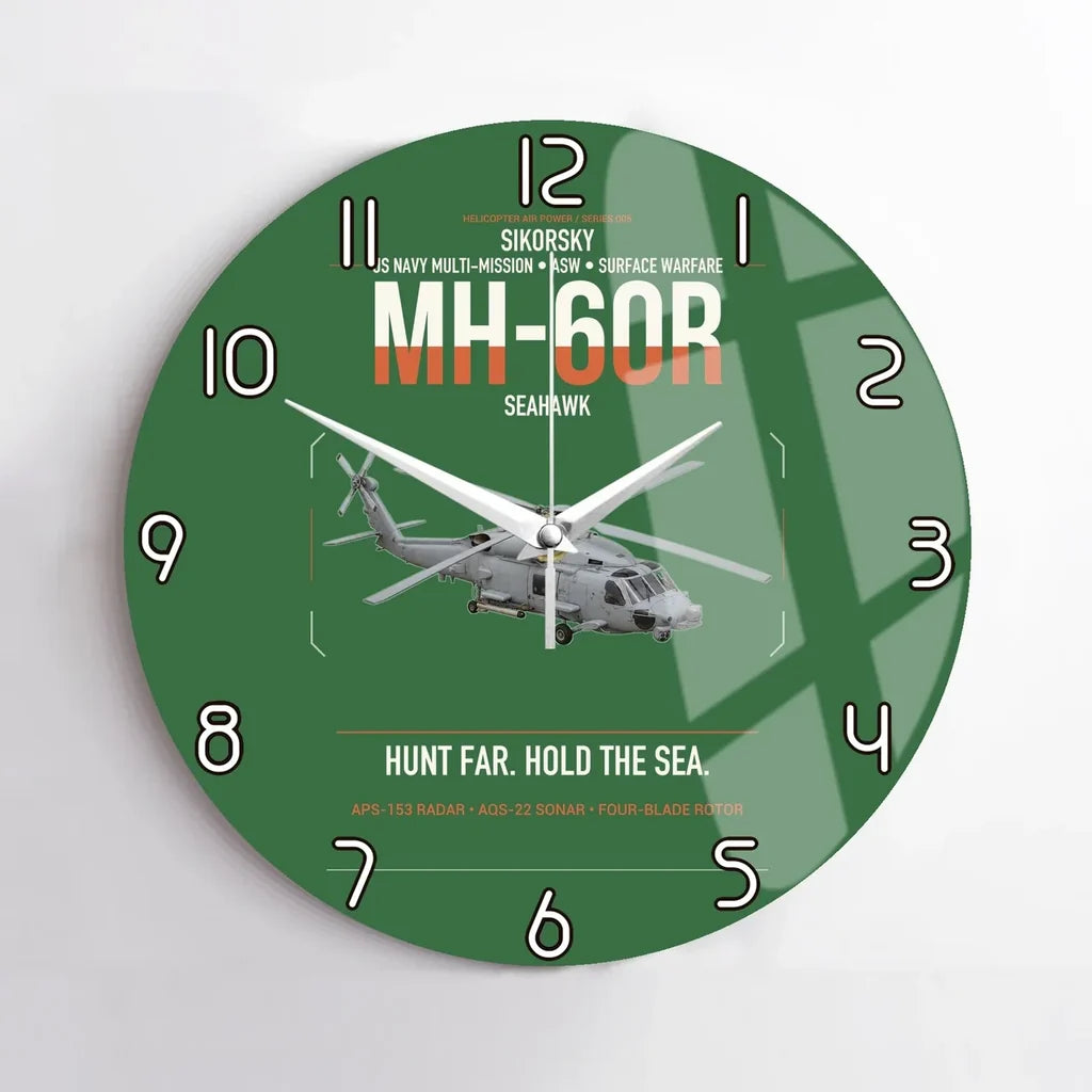 Sikorsky MH-60R Seahawk design on green no frame wall clock