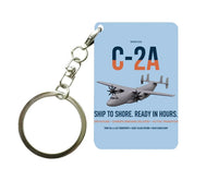 Thumbnail for C-2A Greyhound design on light blue designed key chain, double-side print