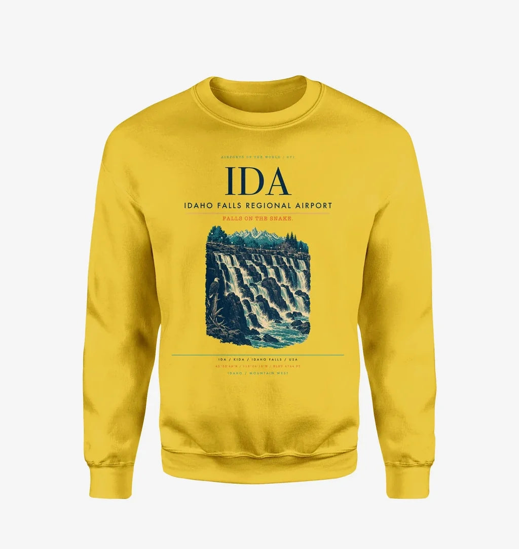 Idaho Falls Regional Airport (IDA) design on yellow sweatshirt