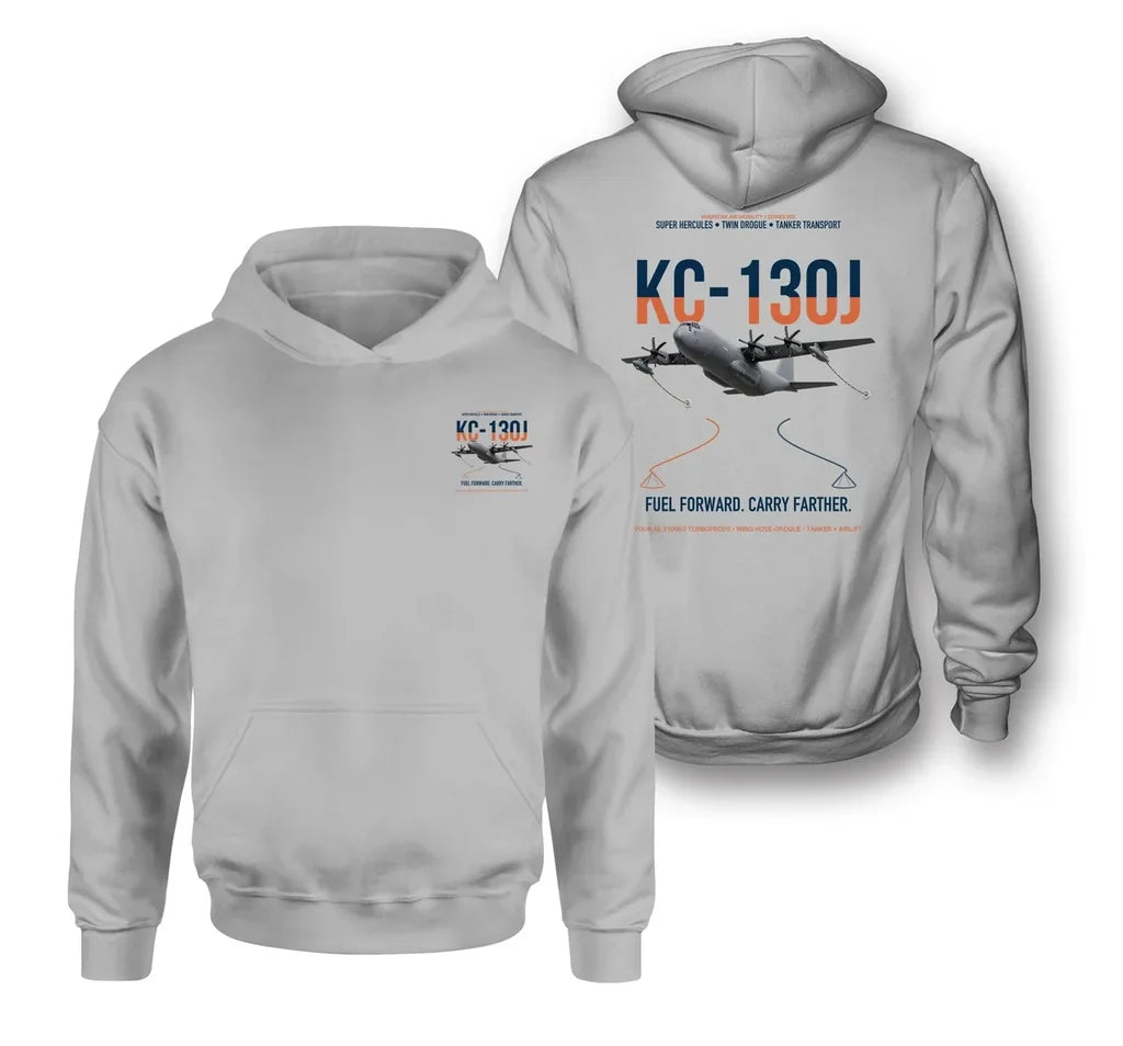 KC-130J SUPER HERCULES design on light gray double-side hoodie, double-side print