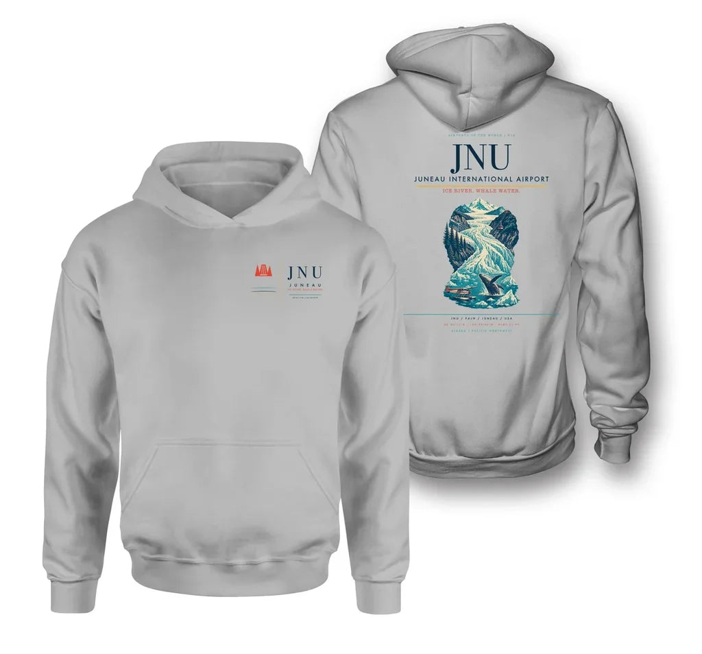 Juneau International Airport (JNU) design on light gray double-side hoodie