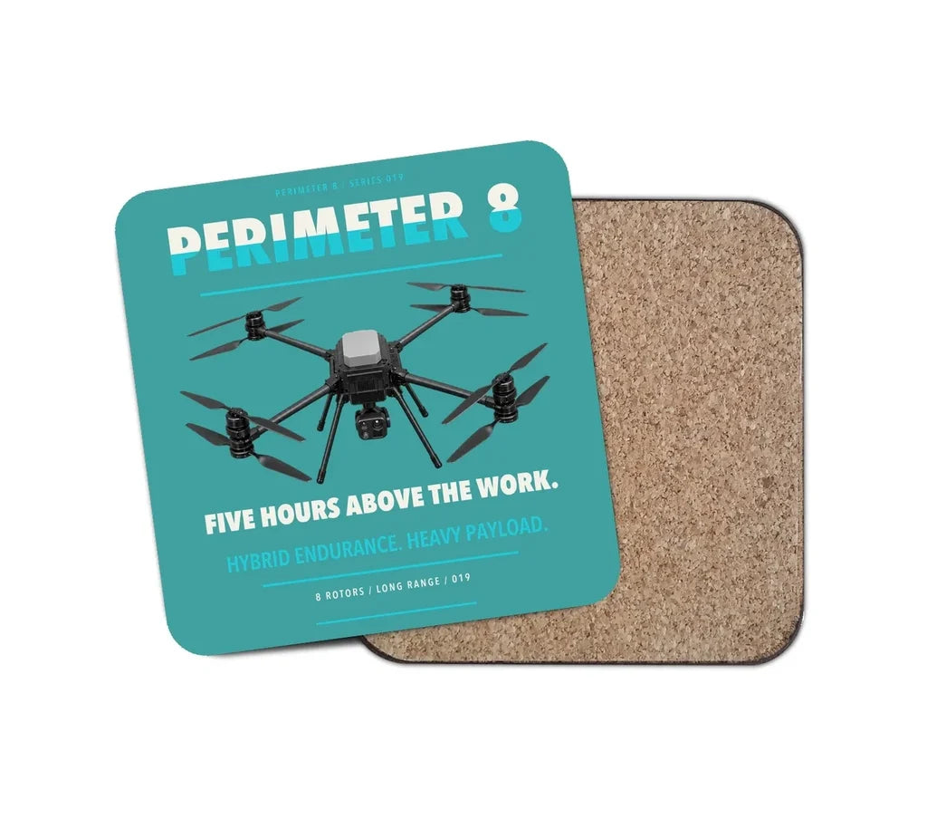 Skyfront Perimeter 8 design on turquoise 1 piece coaster
